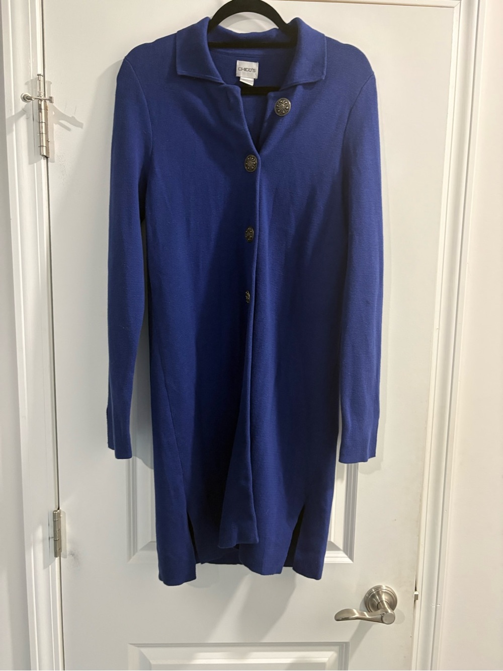 NWOT Chico's Longline Knit Duster Cardigan Sweater Blue Size 1 (8/10/Med)